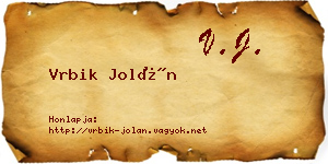 Vrbik Jolán névjegykártya